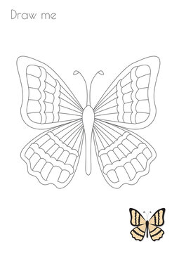 Simple Stroke Butterfly Black Beige Wings Silhouette Photo Drawing Skills For Kids A3/A4/A5 suitable format size. Print it by yourself at home and enjoy!