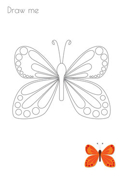 Simple Stroke Butterfly Orange Wings Silhouette Photo Drawing Skills For Kids A3/A4/A5 suitable format size. Print it by yourself at home and enjoy!