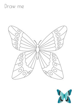 Simple Stroke Butterfly Blue Wings Silhouette Photo Drawing Skills For Kids A3/A4/A5 suitable format size. Print it by yourself at home and enjoy!