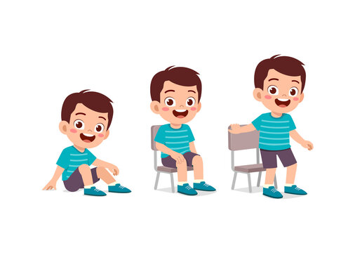 little kids with pose sit and standing