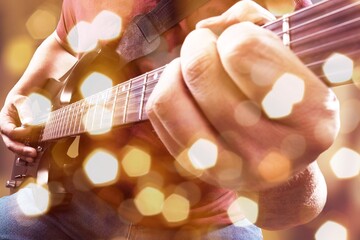 Young guitarist on stage. Concert concept
