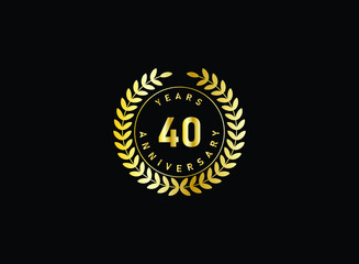 Fototapeta premium 40th anniversary celebration with gold glitter color and white background. Vector design for celebrations, invitation cards and greeting cards.