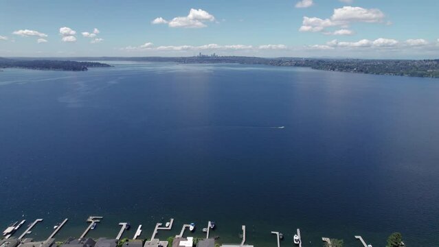 Drone Flying Over Waterfront Homes in Kirkland Washington