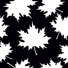 Simple leaf pattern. Black background, big white maple leaves . Print is well suited for textiles, Wallpaper, banners and packaging.