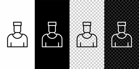 Set line Sailor captain icon isolated on black and white, transparent background. Vector