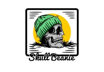 Skull head wearing beanie illustration design