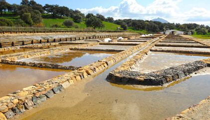 Salinas romanas de Iptuci en Prado del Rey, provincia de Cádiz Andalucía España. Balsas de decantación para producción de sal por evaporación