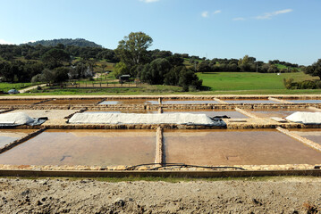 Roman salt flats of Iptuci in Prado del Rey, Cadiz province Andalusia Spain. Settling ponds for salt production by evaporation