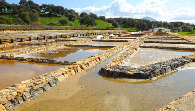 Salinas romanas de Iptuci en Prado del Rey, provincia de C&aacute;diz Andaluc&iacute;a Espa&ntilde;a. Balsas de decantaci&oacute;n para producci&oacute;n de sal por evaporaci&oacute;n