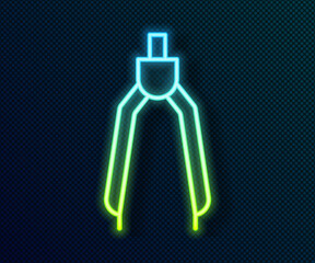 Glowing neon line Drawing compass icon isolated on black background. Compasses sign. Drawing and educational tools. Geometric instrument. Vector