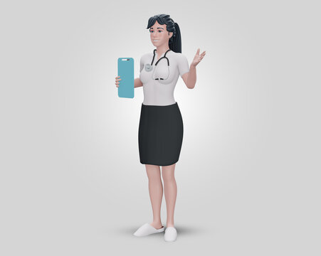 recommend clip art: 3d render., Doctor cartoon character shows clipboard with blank paper. ,Clip art isolated on blue background., Professional recommendation., Medical concept