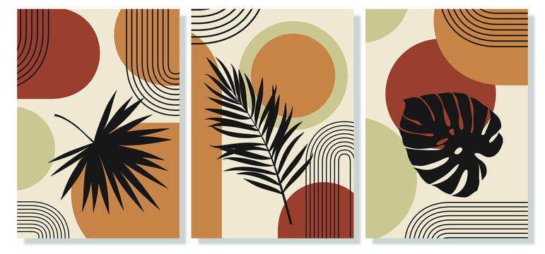 Botanical wall art vector set.  Abstract Plant Art design for print, cover, wallpaper, Minimal and natural wall art. Vector illustration.