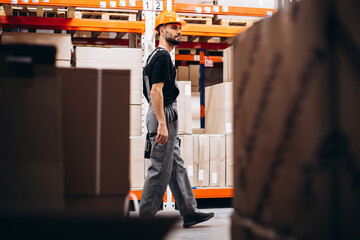 Obraz premium Workman at the factory checking goods