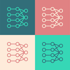 Pop art line Neural network icon isolated on color background. Artificial intelligence AI. Vector
