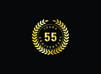 55th anniversary celebration with gold glitter color and white background. Vector design for celebrations, invitation cards and greeting cards.