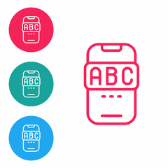 Red line E-learning of different foreign languages through the mobile application icon isolated on white background. Set icons in circle buttons. Vector