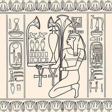 Ancient Egyptian drawing on the wall depicting the goddess of fertility.