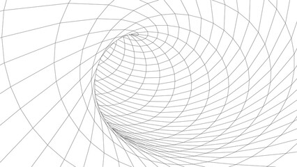 An abstract tunnel with a mesh structure. 3D grid of tunnels and corridors on a white background. Vector wormhole.