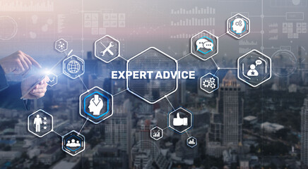 Expert advice. Businessman hand touching inscription on virtual screen