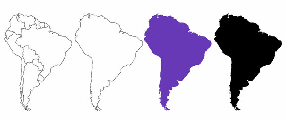 hand drawn south America map isolated on white background - obrazy, fototapety, plakaty