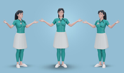 Obraz premium 3d render. , doctor cartoon character with stethoscope, looking at camera. , Professional recommendation. Medical presentation