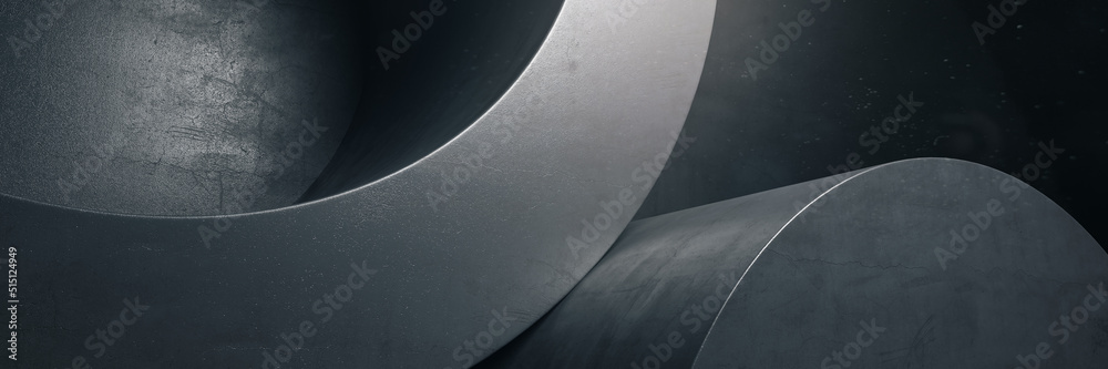 Poster Abstract architecture background with dark grey concrete details. 3D rendering