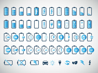 Battery charger vector icon set	