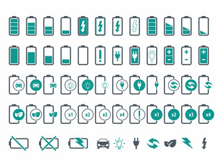 Battery charger vector icon set	