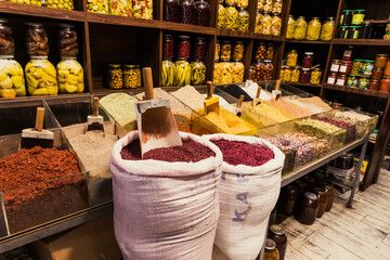 Traditional spices and herbs at the local market in Baku, Azerbaijan.