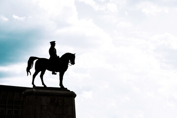 Silhouette of the monument of Mustafa Kemal Ataturk in Ulus Ankara