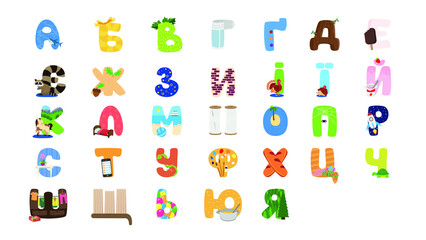 Ukrainian alphabet in the form of objects