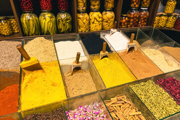 Traditional spices and herbs at the local market in Baku, Azerbaijan.
