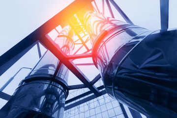 Banner industry, oil and gas factory plant with pipeline red valves with sunlight