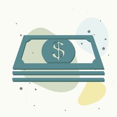 Cash money icon. Flat image money on multicolored background.