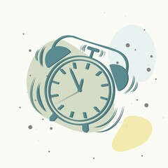 Vector icon ringing alarm clock on multicolored background.