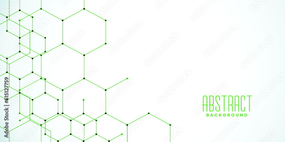 Wall mural Green hexagon line and white background