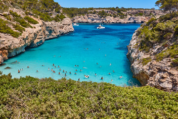 Obraz premium Turquoise waters in Mallorca. Moro beach. Mediterranean coastline. Balearic islands
