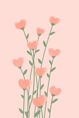 	
Beautiful heart flowers on light peach pink background. concept romantic, spring, web banners, covers, screensavers, frame, love