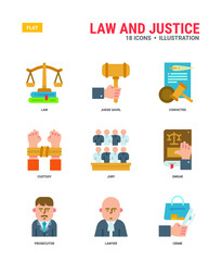 Law And Justice Vector icons for web design, books, magazines, posters, ads, apps, etc.