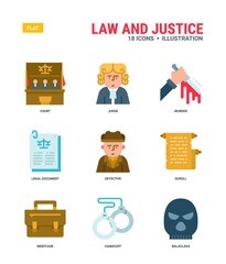Law And Justice Vector icons for web design, books, magazines, posters, ads, apps, etc.