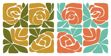 Abstract floral pattern. Retro flowers design. Floral boxes. Floral vintage tiles. Square flowers.