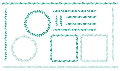 葉っぱのスクエアフレーム、罫線セット （緑）