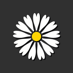 Flower icon. Simple flat icon. Cute chamomile isolated on black background. Cartoon spring daisy. Floral graphic. Vector