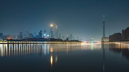 Naklejka premium At midnight blues, Guangzhou city skyline