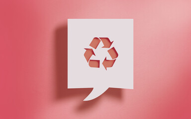 Recycling Symbol in Square Speech Bubble on Living Coral Background