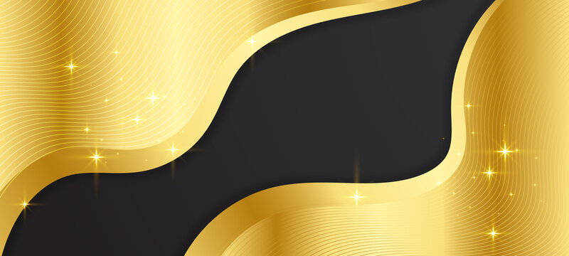 Abstract Shiny Black And Gold Wavy Lines Luxury Background	
