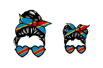 Family clip art in colors of national flag on white background. Democratic Republic of the Congo