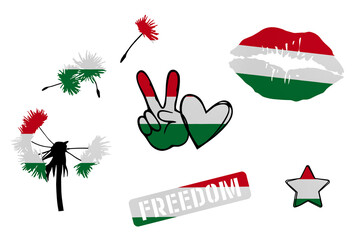 Clip art set in colors of national flag on white background. Hungary