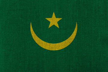 Patriotic classic denim background in colors of national flag. Mauritania