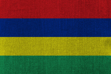 Patriotic classic denim background in colors of national flag. Mauritius